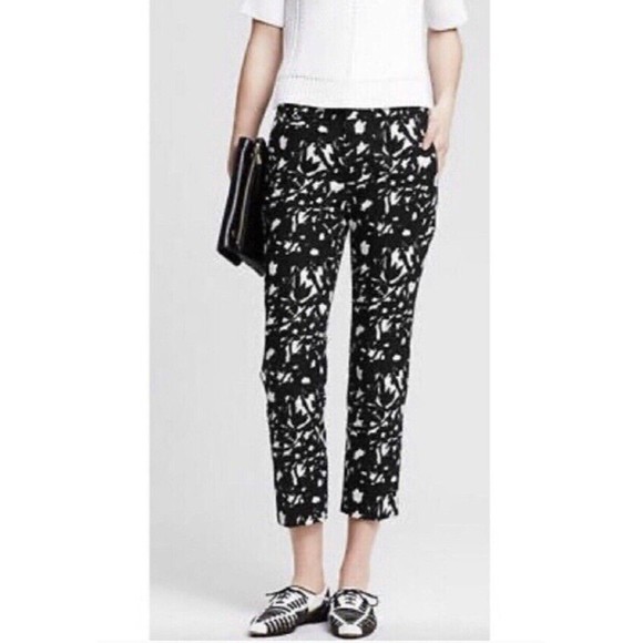 Banana Republic Size 4 Jacquard Boy Crop Pants Textured Black White Career - Picture 1 of 11